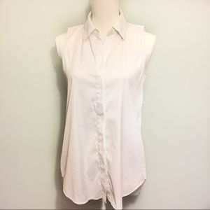 Theory white sleeveless button down blouse